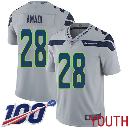 Seattle Seahawks Limited Grey Youth Ugo Amadi Alternate Jersey NFL Football 28 100th Season Vapor Untouchable
